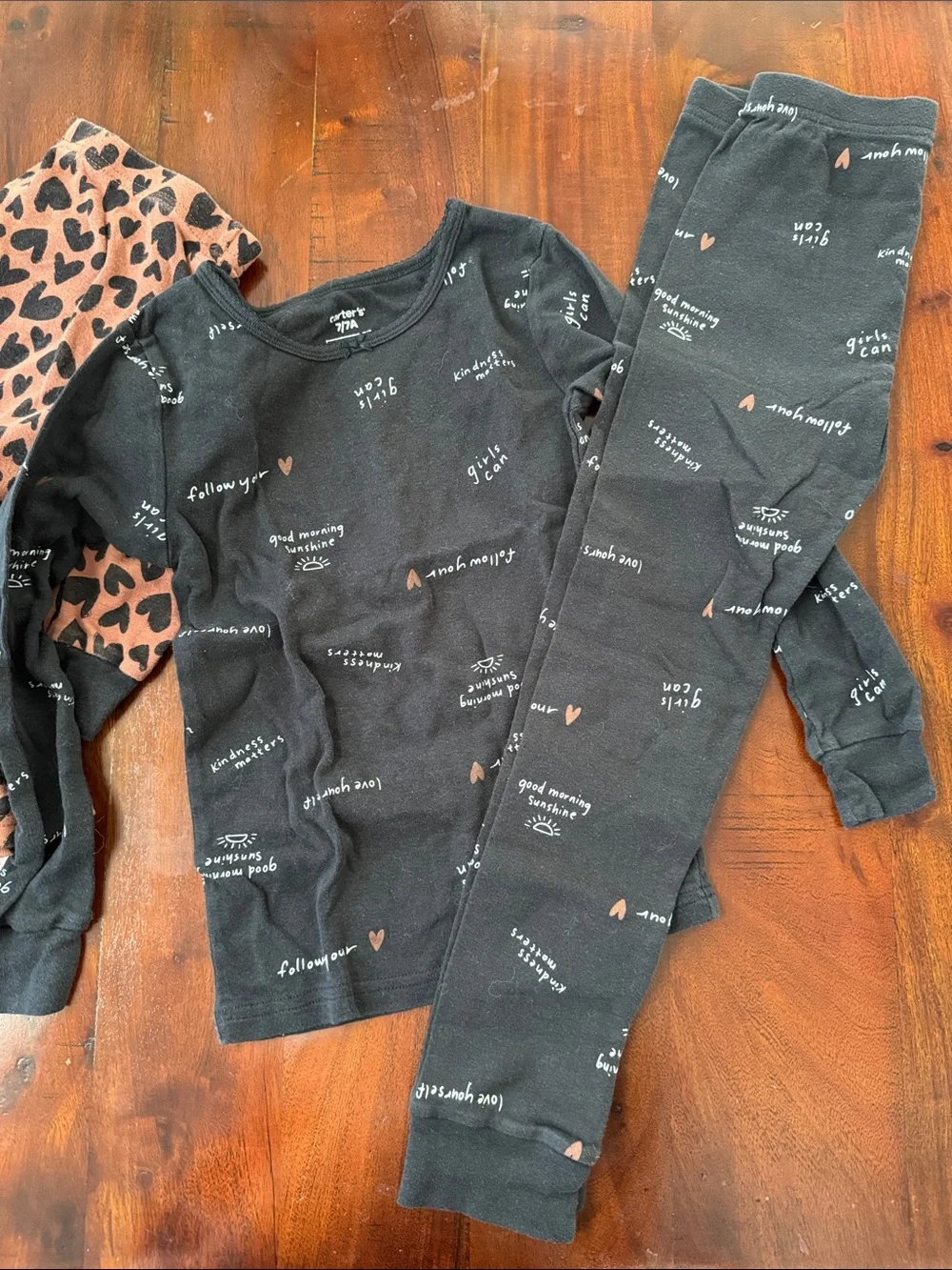 Kids cotton Carter’s Two-Tone Heart and Graphic Pajama Set - brown black